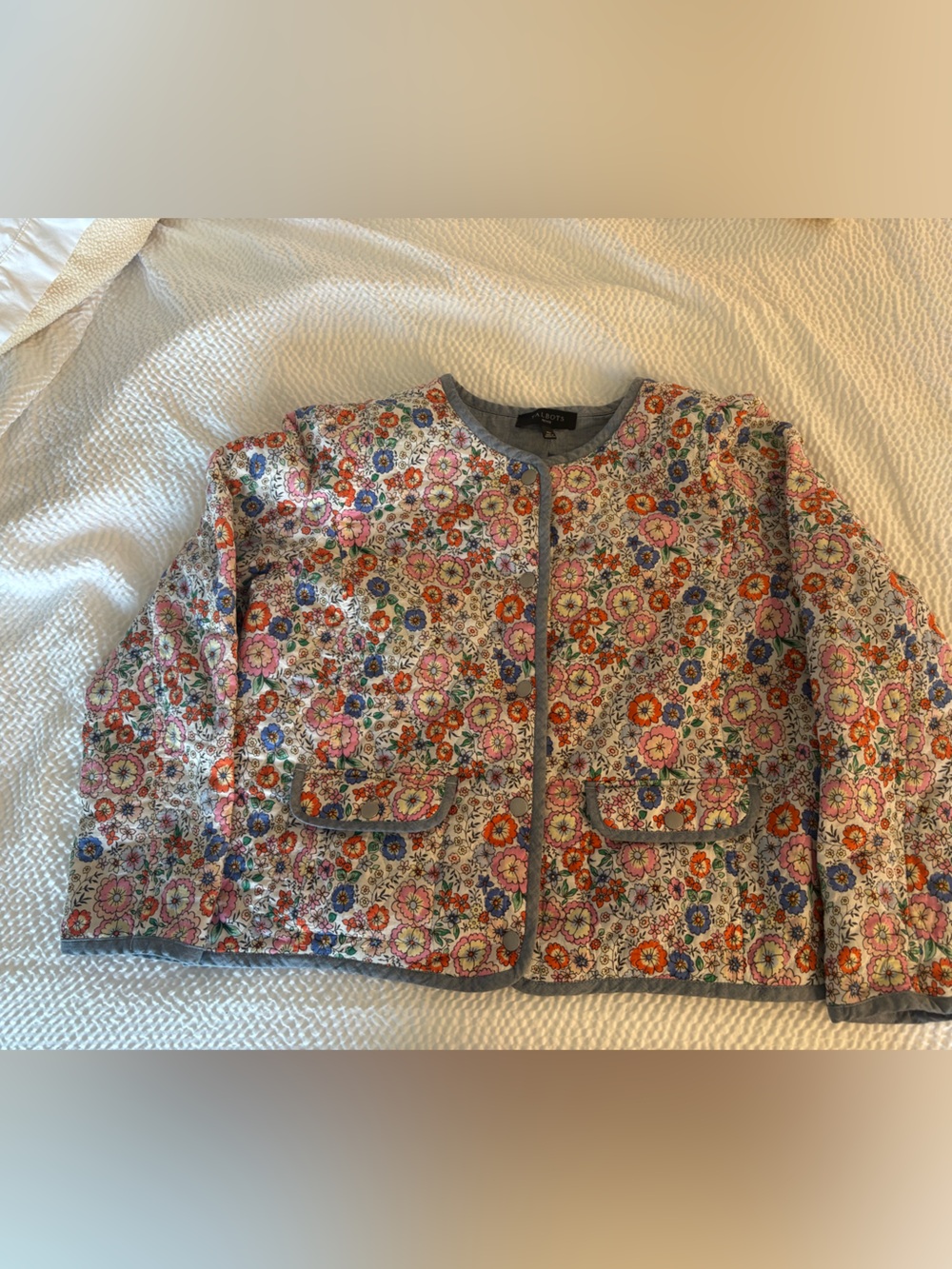 Talbots Floral Quilted Jacket 10P Cotton Snap Front Cottagecore Liberty Style